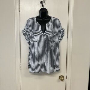 Jones New York Black and White Striped Blouse